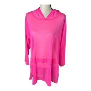 La Blanca Sheer Shoulder Coverup Top Women's Beach Pool Pink Lightweight M